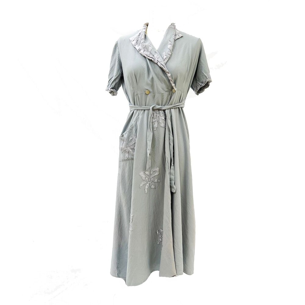 Vintage Corinne Pale Dusty Blue Midi Wrap Dress
